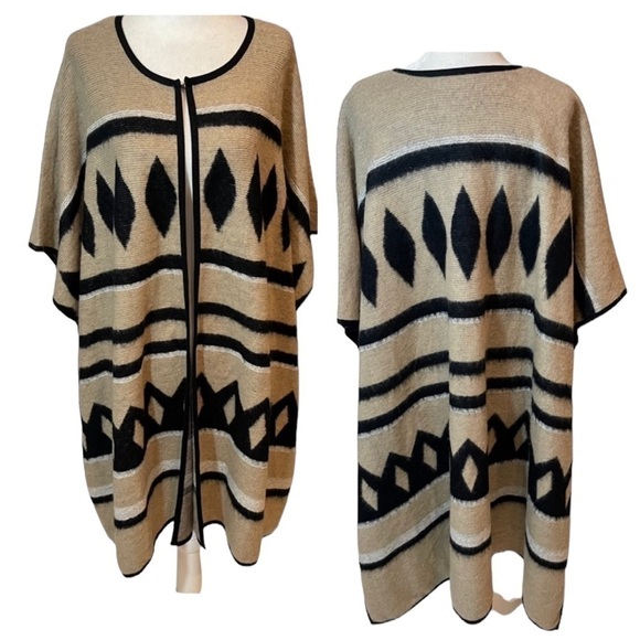 LUCKY BRAND Wool Aztec Tan & Black Ponco, NWT, O/S - Picture 1 of 11